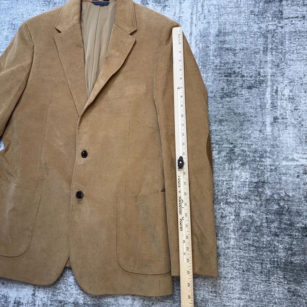 Lands End Blazer Mens 42 Tan Brown Corduroy Sport Coat Jacket Elbow Patches Ivy